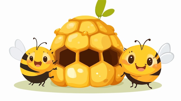 Adorable Kawaii Beehive with Bees Cartoon Character for Creative Designs