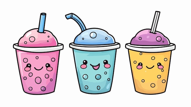 Adorable Kawaii Cartoon Character Bubble Tea Coloring Page