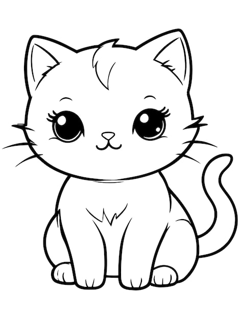 Vector adorable kawaii cat coloring page for kids and cat lovers line design cute cat