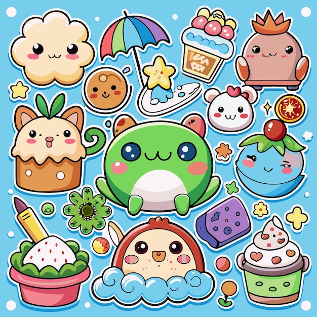 Adorable Kawaii Food and Animal Stickers Cute Digital Clipart for Crafts and Journals