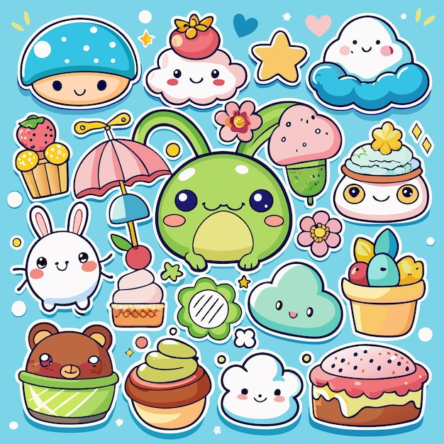 Adorable Kawaii Food and Animal Stickers Cute Digital Clipart for Crafts and Journals