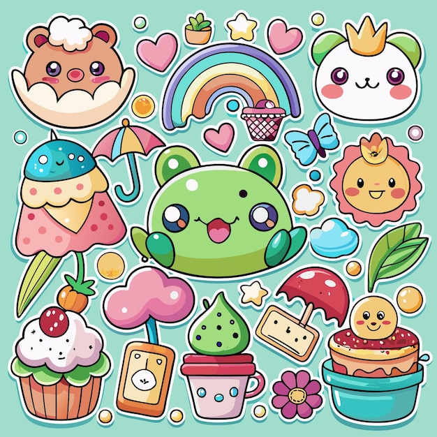 Adorable Kawaii Food and Animal Stickers Cute Digital Clipart for Crafts and Journals