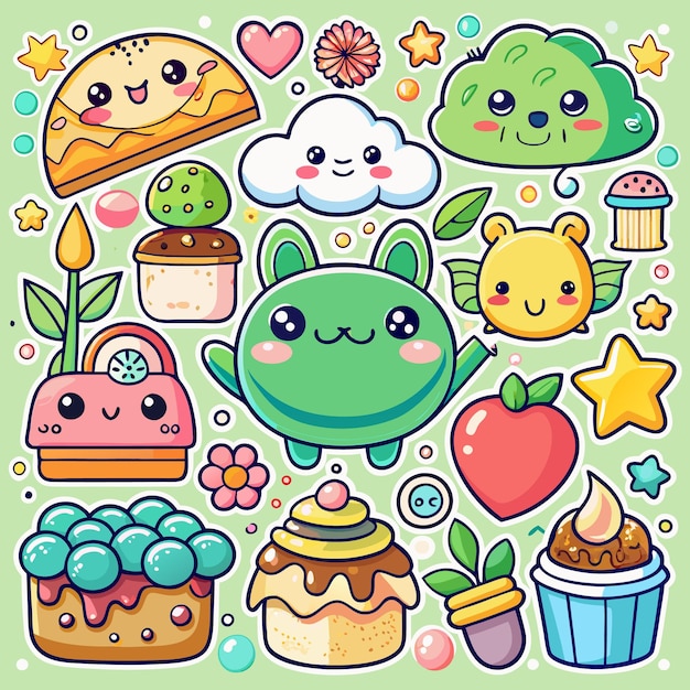 Adorable Kawaii Food and Animal Stickers Cute Digital Clipart for Crafts and Journals