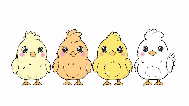 Vector adorable kawaii little chicks easter coloring page