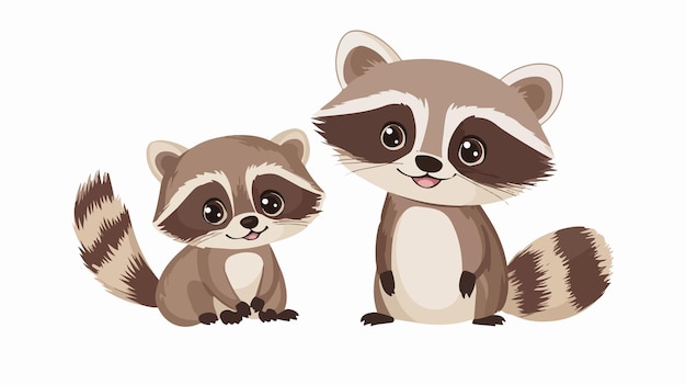 Vector adorable kawaii raccoon and baby cartoon character