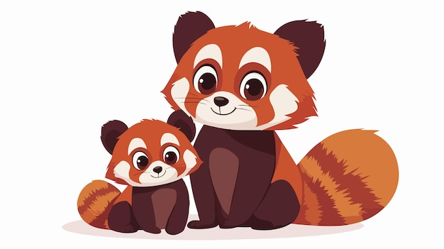 Adorable Kawaii Red Panda and Baby Cartoon Characters