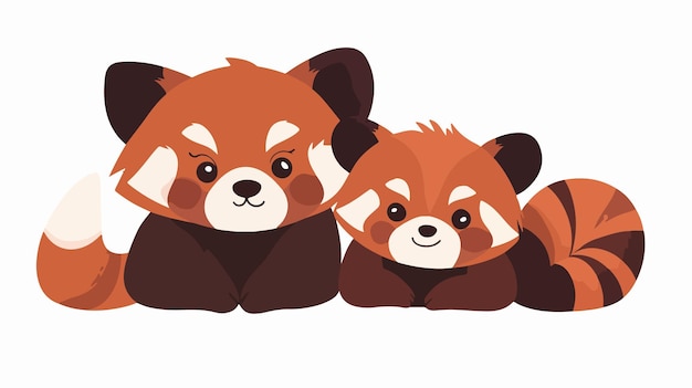 Adorable Kawaii Red Panda and Baby Cartoon Characters