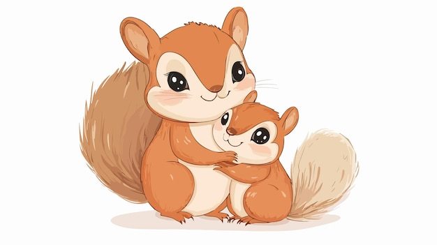 Vector adorable kawaii squirrel and baby cartoon character illustration