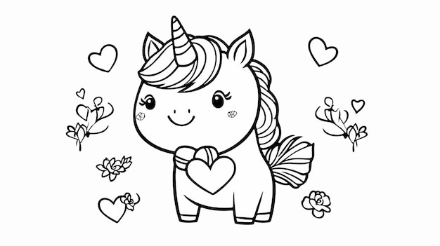 Adorable Kawaii Unicorn Holding Heart with Love You Message