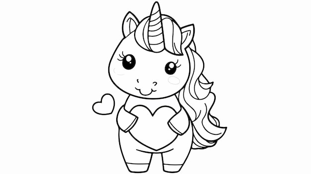 Adorable Kawaii Unicorn Holding Heart with Love You Message