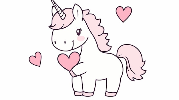 Adorable Kawaii Unicorn Holding Heart with Love You Message