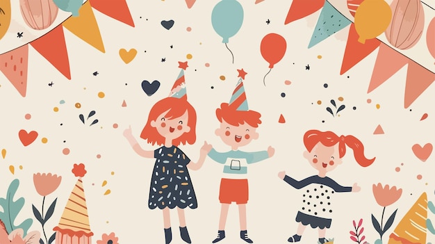 Adorable Kids Birthday Card with Scandinavian Party Theme