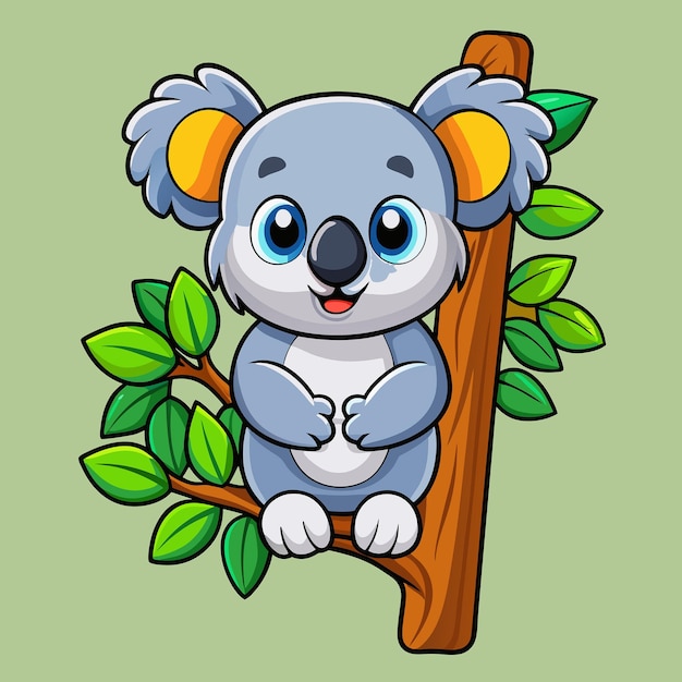 Vector adorable koala perched high on a tree branch in nature