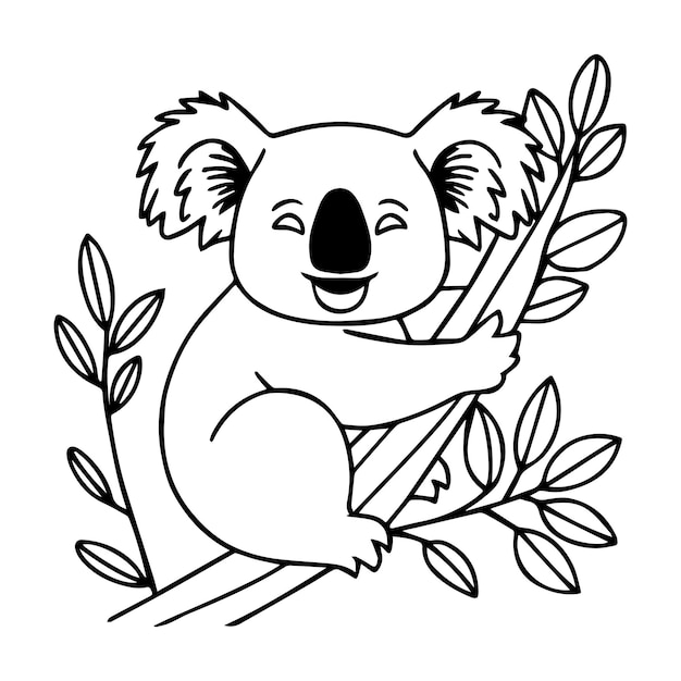 Vector adorable koala with leaf for coloring book