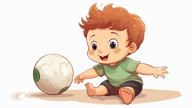 Vector adorable little baby boy playing with small ball cartoon vector illustration