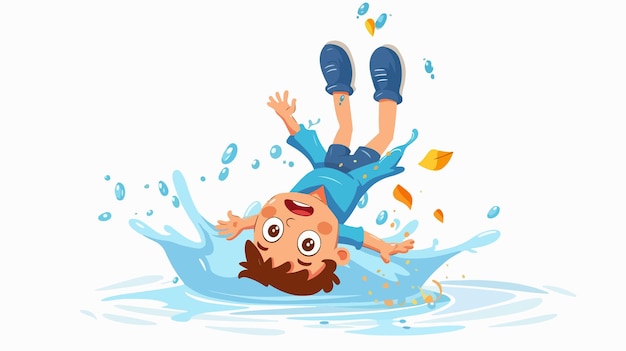 Vector adorable little boy slipping on water and falling