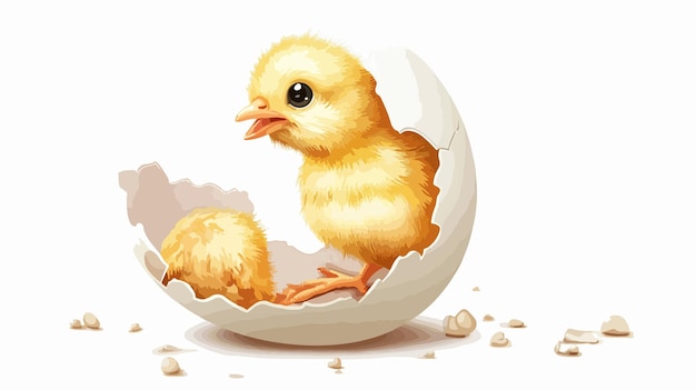 Vector adorable little chick hatching from egg illustration