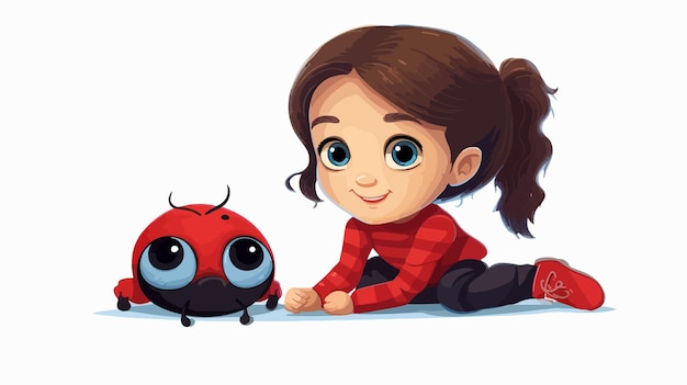 Vector adorable little girl playing with ladybug toy cartoon vector illustration