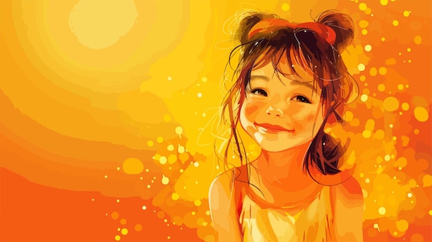 Adorable Little Girl Posing on Vibrant Orange Background