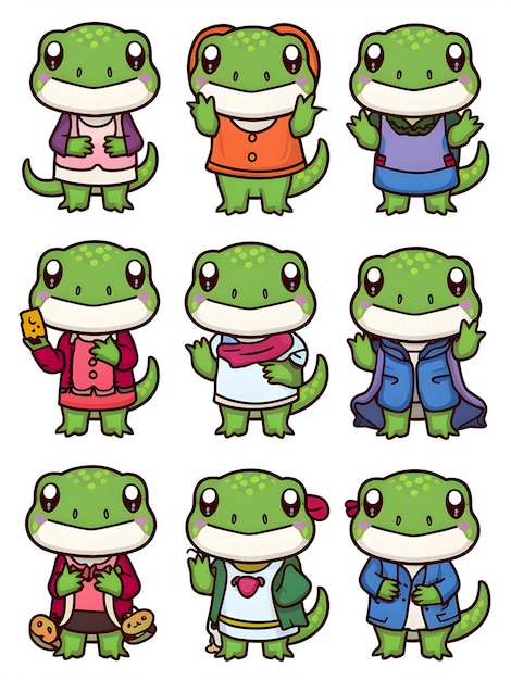 Adorable Lizard Digital Stickers Set of 9 Clipart Images