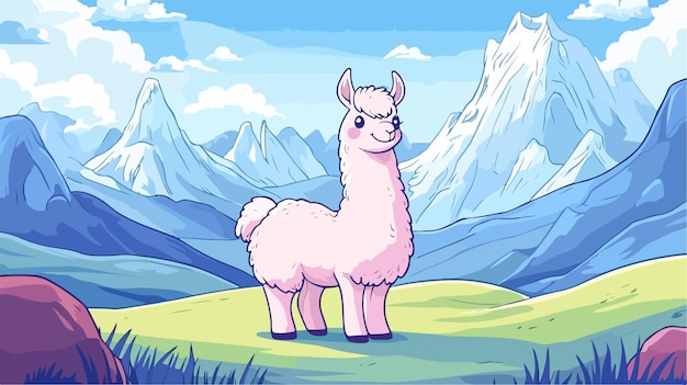 Adorable Llama in Mountainous Landscape with Rolling Hills