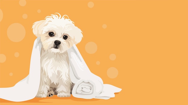 Vector adorable maltipoo dog with towel and foam on vibrant orange background