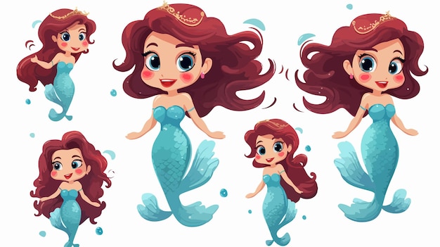 Adorable Mermaid Kid Girl Vector Cartoon Illustration