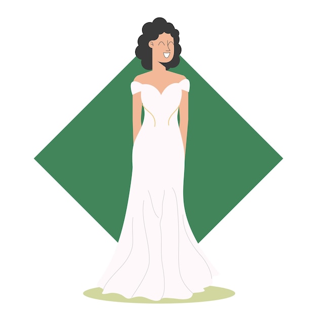 Adorable model girl in wedding dress posing Vector illustration in flat style