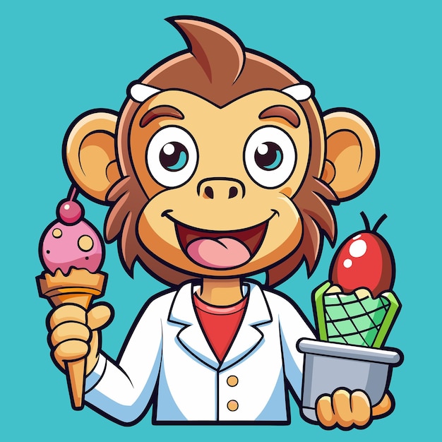 Vector adorable monkey indulging in a delightful ice cream treat