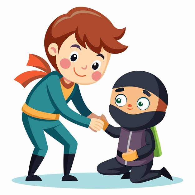 Vector adorable ninja assisting boy cartoon vector illustration