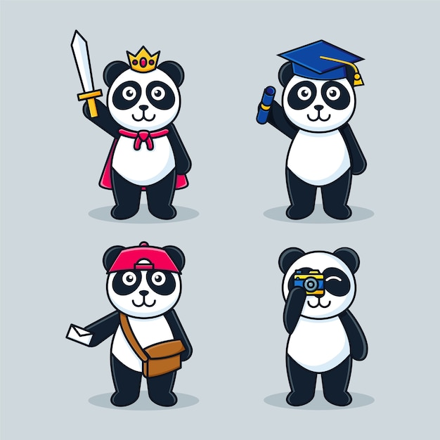 Adorable panda cartoon mascot set template