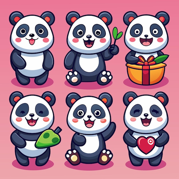 Adorable Panda Character Stickers Cute and Playful Animal Design