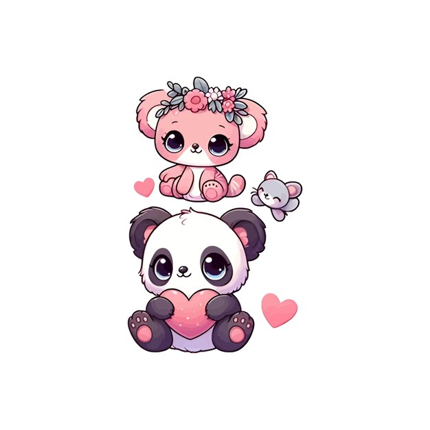 Vector adorable panda and kitten love vector illustration