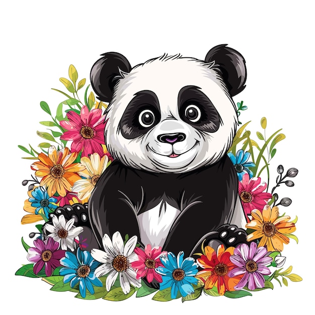 Adorable Panda Sitting pose vector illustrations art Victor Ai Panda Vector