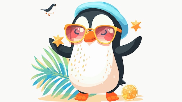 Vector adorable penguin cartoon vector illustration for summer prints