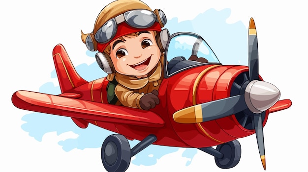 Vector adorable pilot in santas hat flying playfully