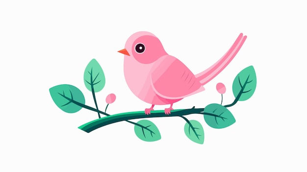 Vector adorable pink bird green wings perched branch