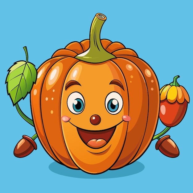 Vector adorable pumpkin with acorn and tomato adorned in vector art