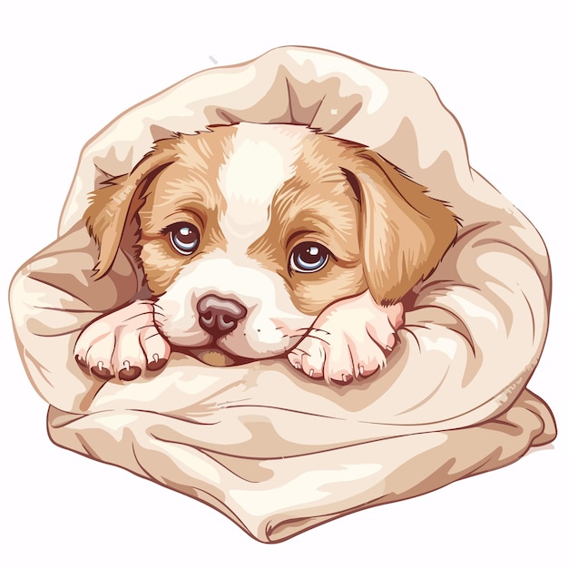 Adorable Puppy in Blanket Clipart Isolated on White Background