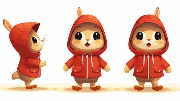 Vector adorable rabbit in red coat walking outdoors