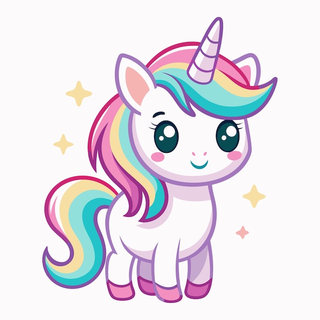 Adorable Rainbow Unicorn character in cartoon style for children