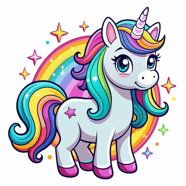 Adorable Rainbow Unicorn character in cartoon style for children