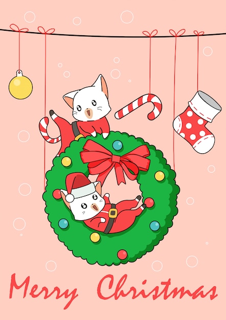 Adorable Santa cats in Christmas day