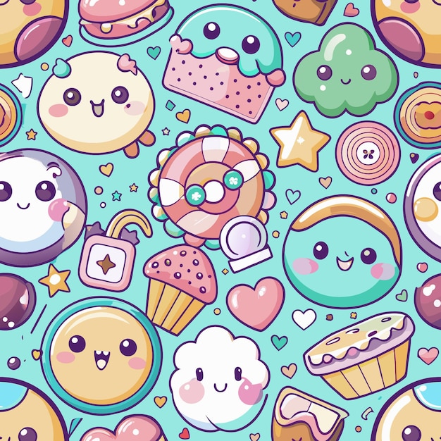 Adorable Seamless Pattern in Kawaii Style