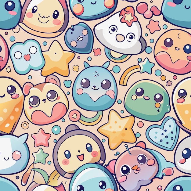 Adorable Seamless Pattern in Kawaii Style