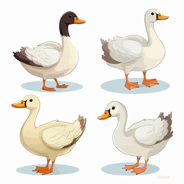 Adorable Set of Cute Geese on Transparent Background Illustration