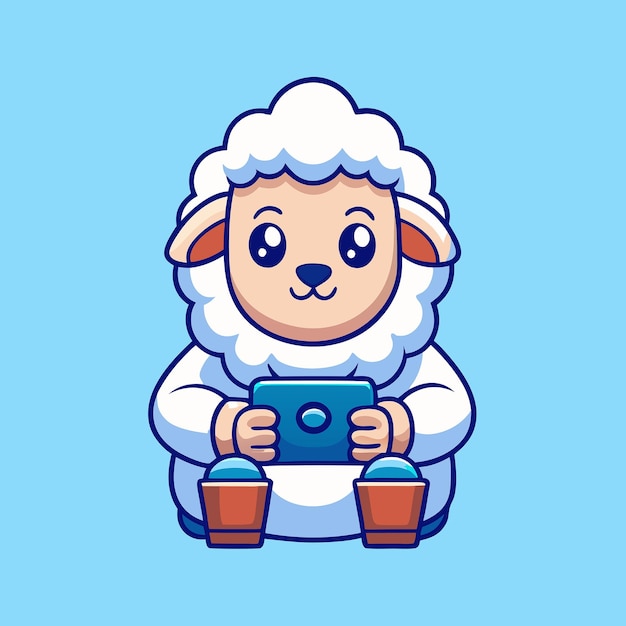 Vector adorable sheep playing video games on a cartoonish vector icon illustration