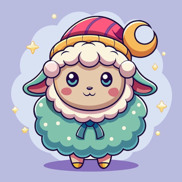 Adorable Sheep Snoozing in Nightcap Cartoon Vector Artwork