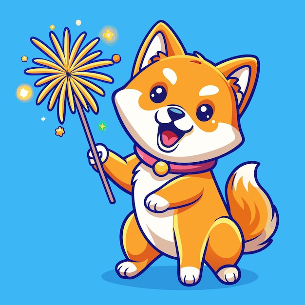 Adorable Shiba Inu Unleashing the Joy of Fireworks with Cartoon Flair