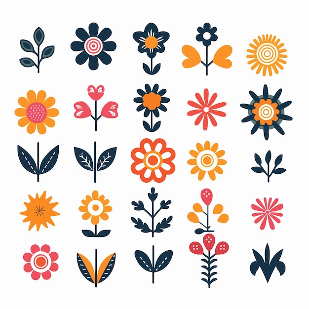 Adorable simple plant and flower icons clipart vector